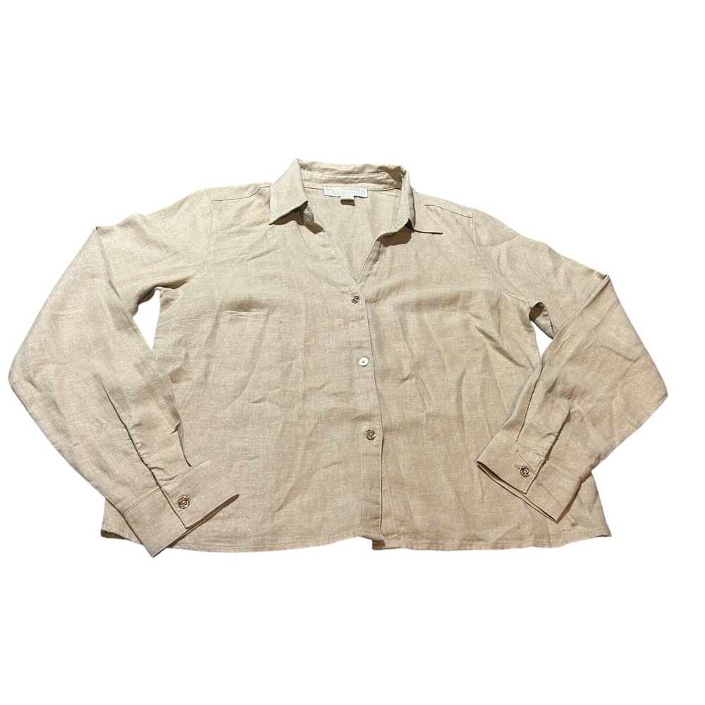 Michael Michael Kors Linen Blend Button Down Shirt Tan Beige Small